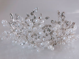 Women White Pearl Crystal Queen Bride Party Hair Head Prom Headband Crown Tiara