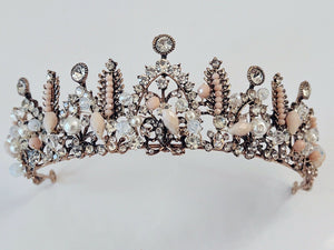 Women Bride Wedding Party Beige Crystal Rhinestone Bronze Retro Tiara Crown