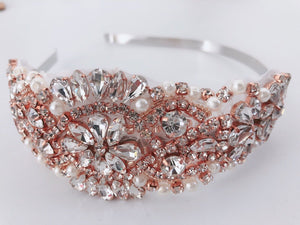 Women Rose Gold Wedding Crystal Hair Band Head band Hoop Tiara Crown headpiece