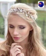Women Wedding flower girl Bride Crystal look pearl Hair band head piece garland