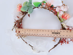 Women Beige Pink flower Girl Bride wedding Party hair Headband Garland Tiara