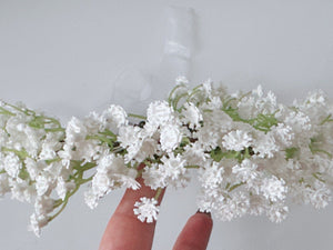 Women White little flower babys breath Hair Headband Greenery Halo Crown Garland