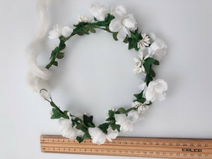 Women White Flower Girl Rustic bride Hair Head Headband Crown Garland Wreath