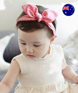 Girls Kids Baby Elastic Pink Polka dots Bow Bunny ears Hair Headband Band PROP