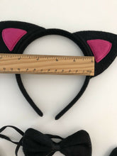 Women Kid Black Pink Cat Kitty Costume Ear tail bowtie Party Hair headband set