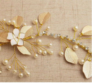 Women Boho Retro Pearl Gold Golden leaf Party Hair Head band Headband Fascinator