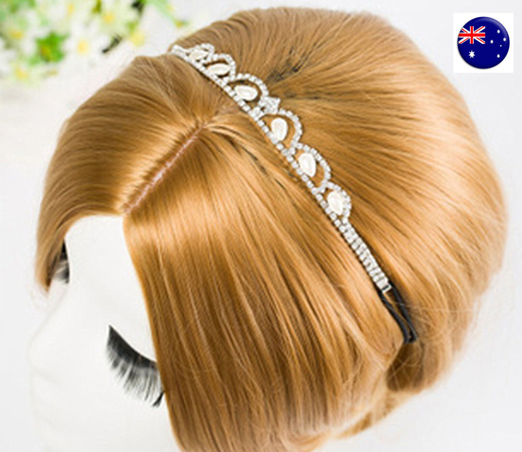 Women Crystal Bling Wedding Party Bride race shiny Hair Head band Fascinator