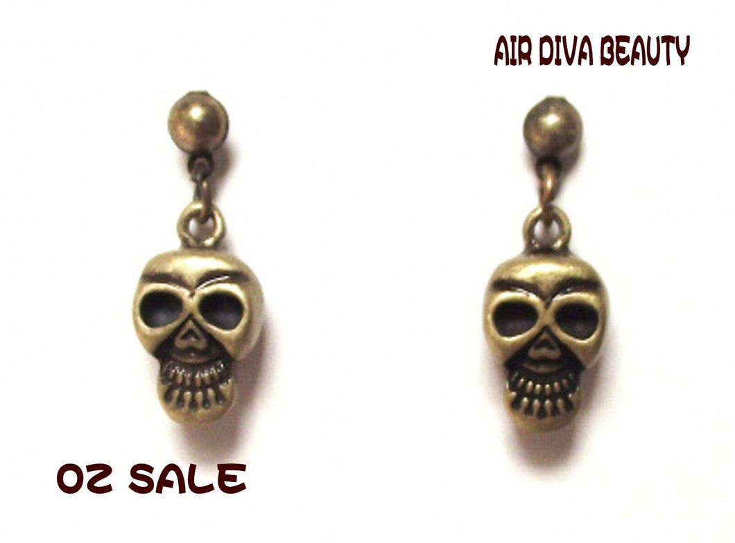 New Women Gothic Halloween Vintage Gold Skull Skeleton Party Earrings Ear Studs