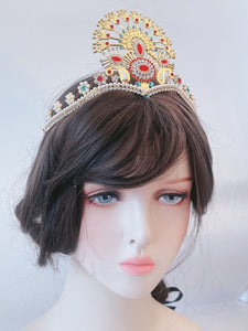 Women Peacock Egypt Greek Party Prom Hair Head Crystal Pearl Gold crown Tiara