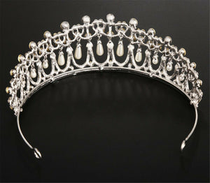Women Bride Wedding Party Queen Pearl Crystal Rhinestone Silver Tiara Crown