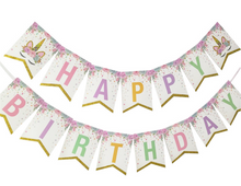 Girl Unicorn Pony Happy Birthday Party Banners Hang Flags Decorations Garlands