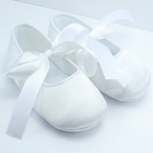 Baby Shower Girls Children Kids Christening Ballet White Satin / Lace Gem Shoes SATIN TYPE