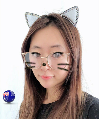 Women Girl Black Crystal Lace Kitty Cat Ears Party Hair Headband Head band Hoop