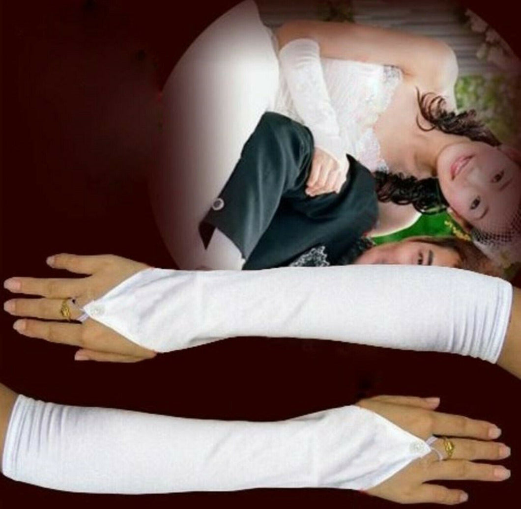 Women Lady Opera Bride Hollywood Fancy Wedding Long Satin FINGER White Gloves