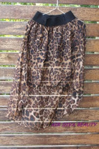 Women Ladies Fashion front short back Dip long Maxi Leopard Sheer Skirt Dress