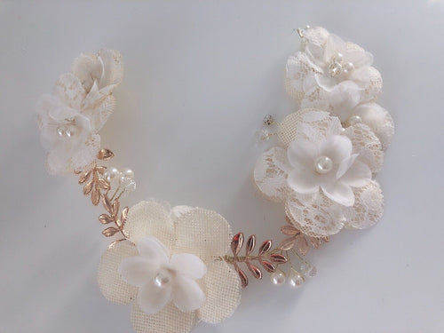 Women Party Creamy White lace Beige flower Leaf wedding Bride Bridal Hair tiara