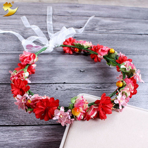 Women Flower Wedding Bridal Fairy Party hair head headband Crown Garland PROP Red garland