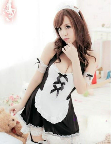 Women Lady Sexy Maid Apron Servant Nurse Sleepwear Costume Nighties headband set