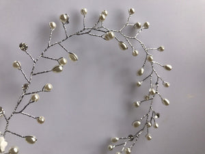 Women White Wedding Bride Bridal Pearl white Flower Party Hair Headband comb pin