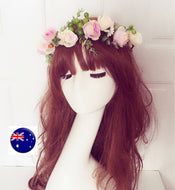 Women wedding Pink Rose flower bride Party Hair Headband Crown Prop Garland