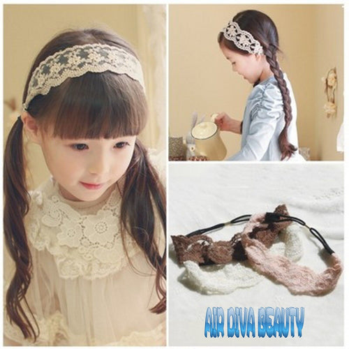 Girls Children Kids Sweet White Rose Lace Embroidery Hair Band Headband Wrap
