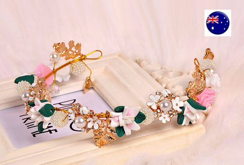 Women Girl Gold Leaf flower Wedding Bride Party Hair Headband Crown Tiara Prop