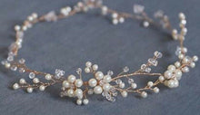 Women Creamy White Pearl wedding Crystal Bridal Hair Headband ribbon Garland