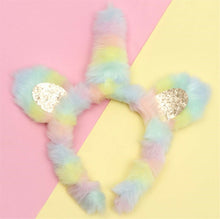 Womens Girl Fluffy Rainbow Unicorn Horn Costume Ear Party Hair band headband