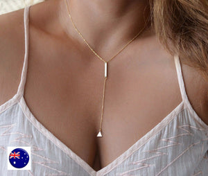 Women Lady Bohemian BOHO Gold color fine Bar Simple Triangle Necklace Pendant