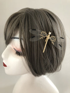 Women Girl Gold Color Dragonfly hair head Side Clip Brooch hairpiece accessory