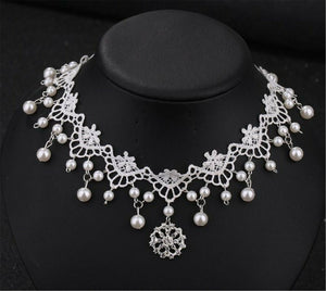 Women boho White Wedding Bride Crystal Lace Pearl Party Forehead Hair Headband