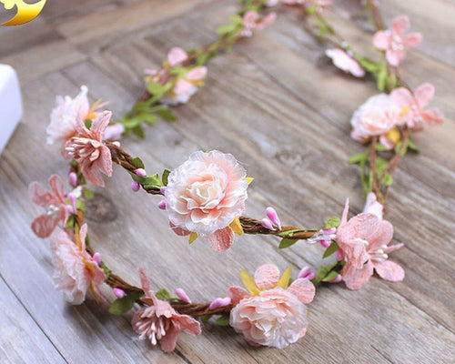 Women Flower Girl Braided Leaf Boho Party Wedding Crown hair headband Garland Pink