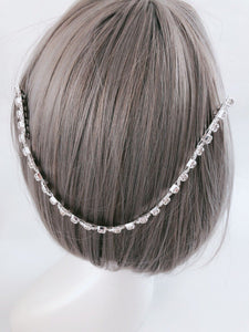 Women Girl Wedding Bride party Crystal Hair Head tassel Comb Silver Chain Pin