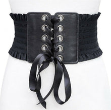 Women Black Wide Corset Retro Party Wide Waist Elastic Belt Wrap band Tie up