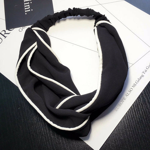 Women Girl Boho Cross chiffon Black Hair head band Elastic Headband Wrap bandana
