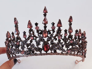 Women Purple Crystal Retro Black Bronze Queen Hair Headband Head Crown Tiara