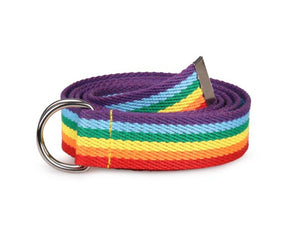 Women Lady Rainbow Stripe Colorful Casual D-ring Canvas Pants Long Belt 133cm