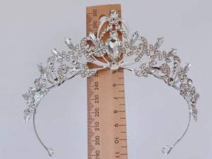 Women Heart Silver Rhinestone Crystal Bride Party Hair Princess Crown Tiara