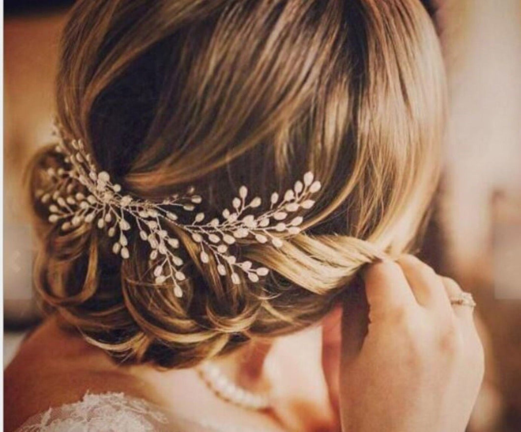 Women Prom dance headpiece Bride wedding Pearl Comb Silver hair Head accessory