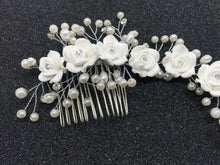 Women White Wedding Bride Bridal Pearl white Flower Party Hair Headband comb pin