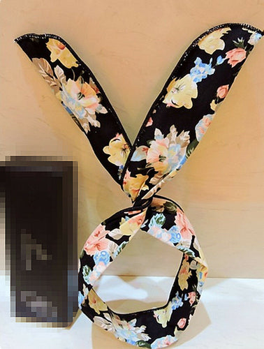 Women Girls Kids Black Floral Bunny Ear Bow Wire Party Hair Head Band Headband