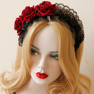 Women Girl flower Floral Red Rose lace wedding Party Hair Headband Prop Garland
