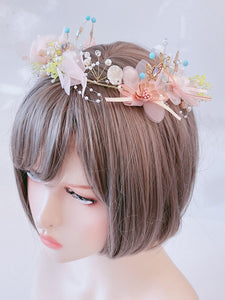 Women Girls Butterfly Pearl Pink Flower Hair Tiara Headband Fascinator Garland