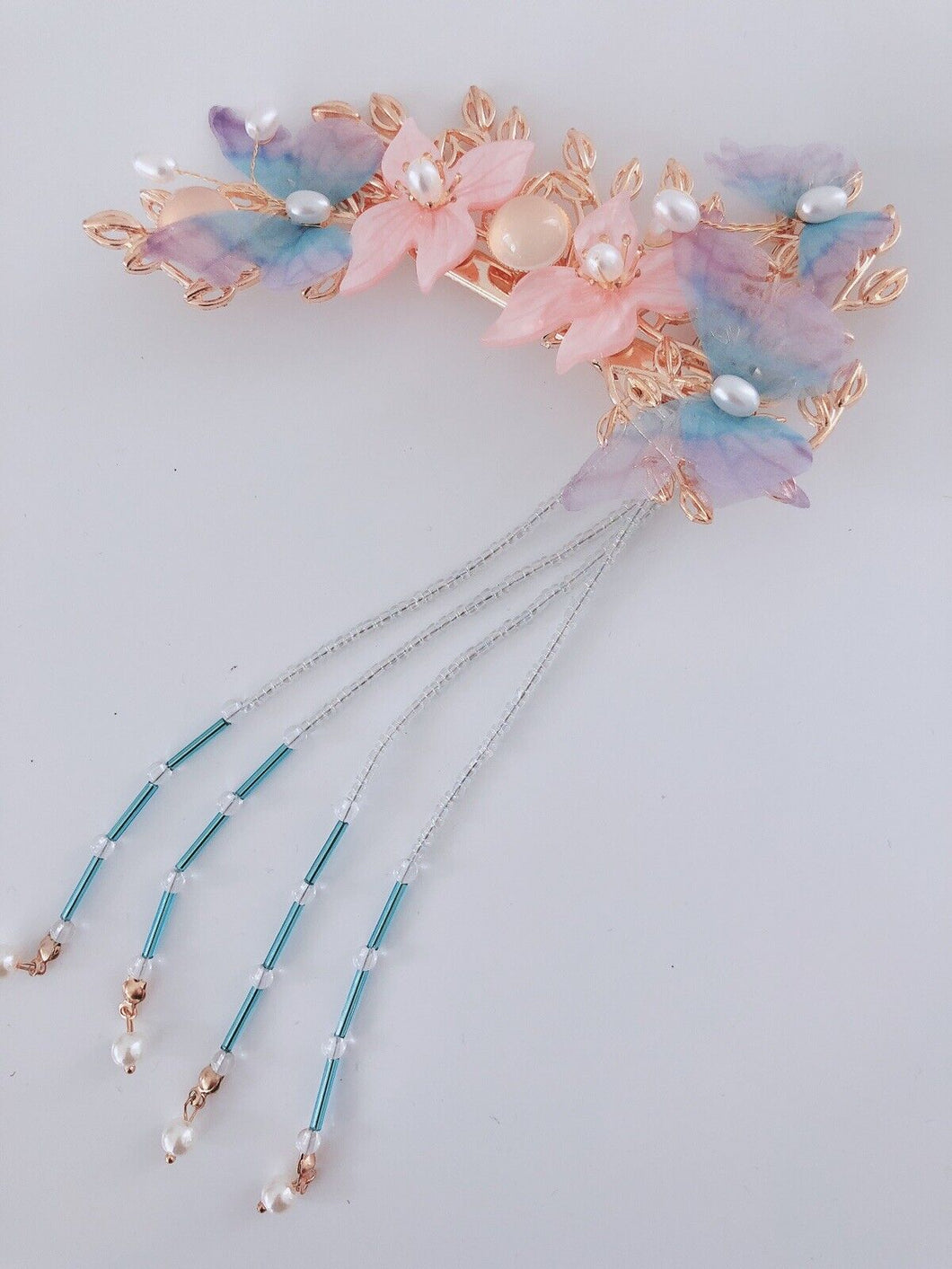 Women Han Tang Oriental Retro Fairy Butterfly Lace hair Clips Accessory Tassel