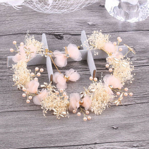 Women Pink Breath baby Wedding Bride Hair Headband Head Crown garland earrings