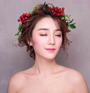 Women lady leaf Flower Pinecone red Berry Fairy Hair Headband head Band Garland