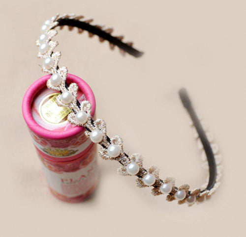 Women Girls Retro Lace Pearl bohemian Sweet Party Trim hair headband band Hoop Heart Design