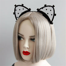 Women Girl Black Lace Dots Ear Prom hairband Costume Party Hair headband Prop