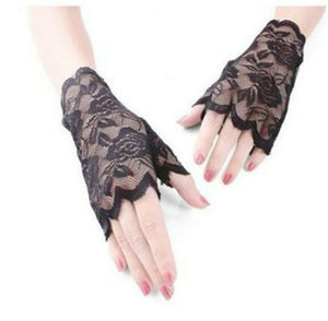Women Dance Ball Costume Party embroidery Fingerless Rose Floral Lace Gloves