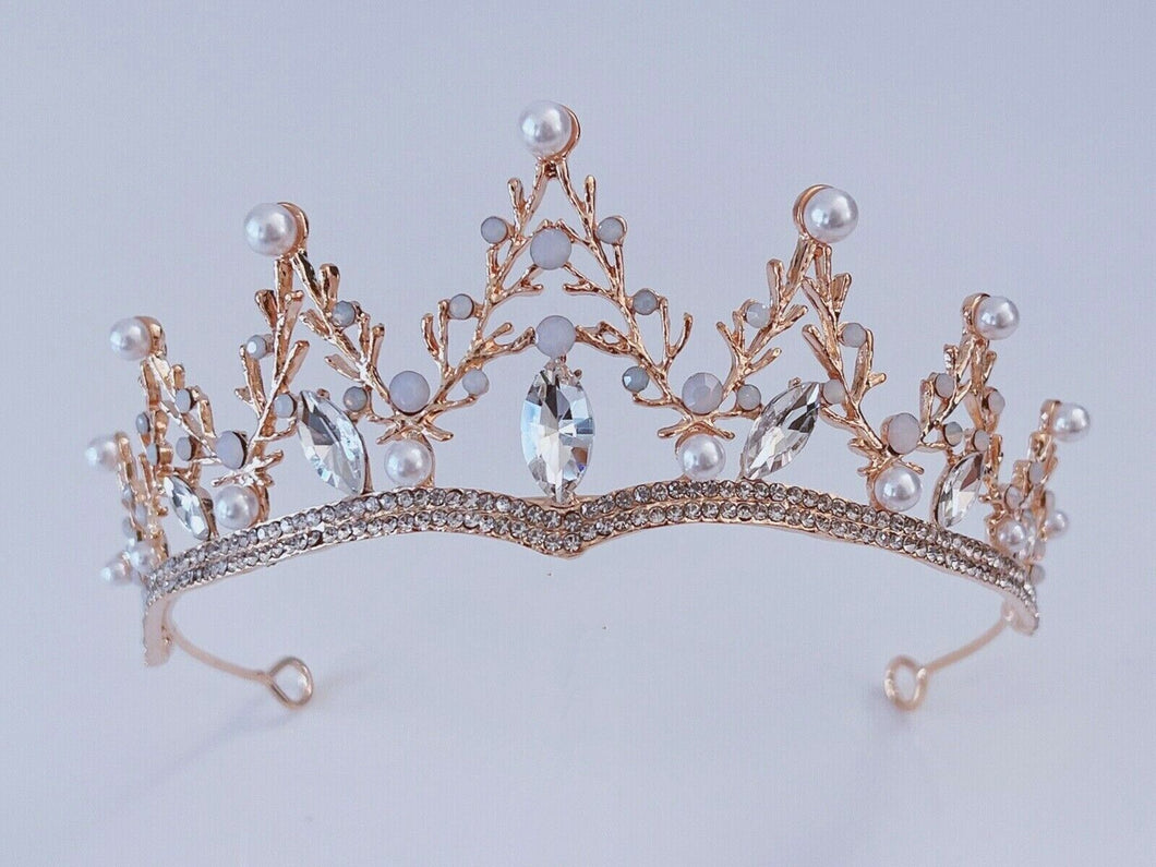 Women Gold Color Woodland Rustic Wedding Bride Party Hair Headband Crown Tiara